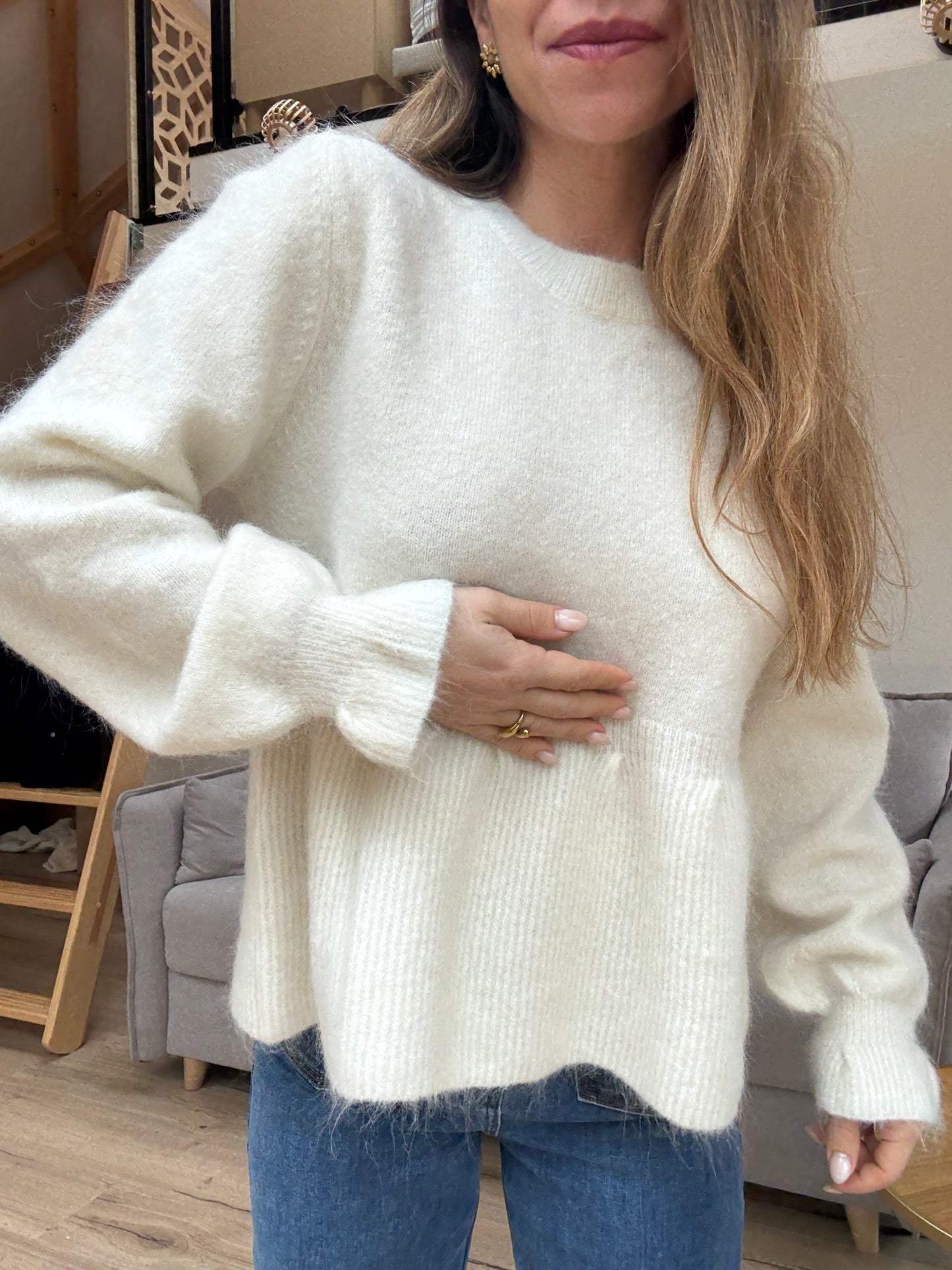 Pull peplum Elia écrue