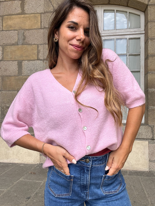 Maille à manches courtes Josephine rose pâle