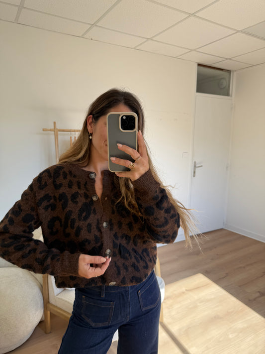 Cardigan léopard Camille marron