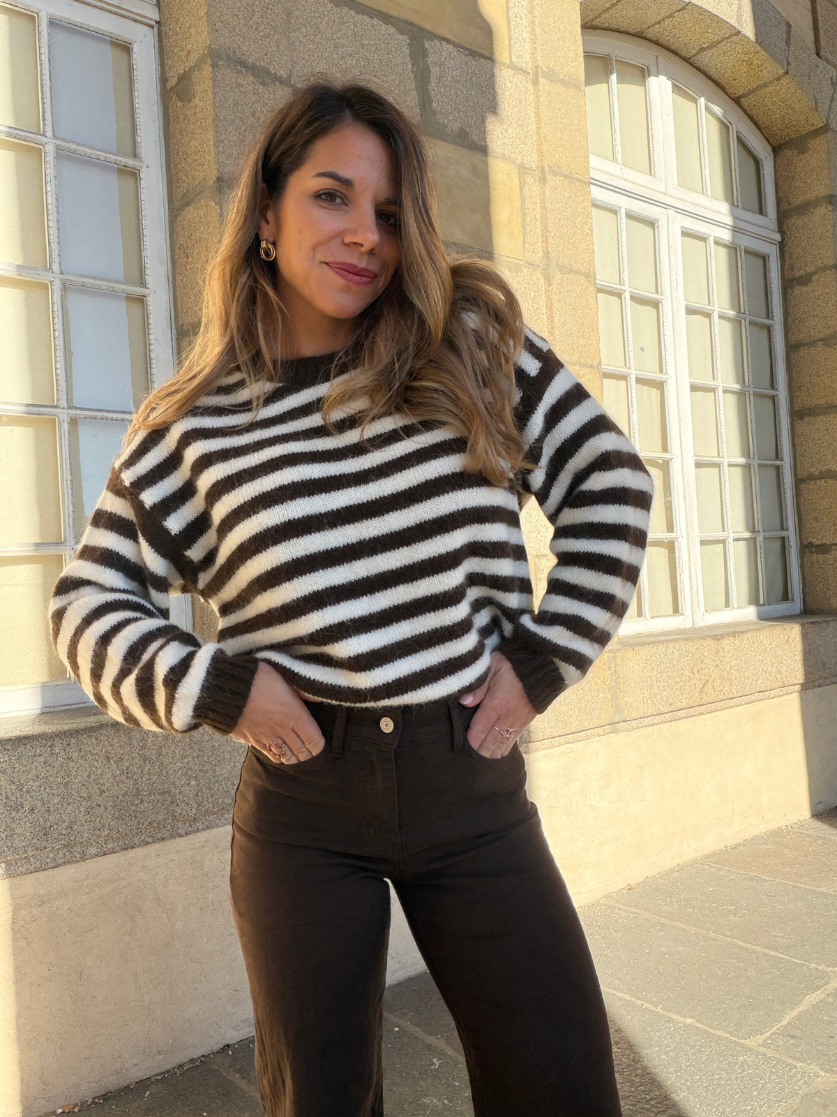 Pull à rayures Suzie marron et beige