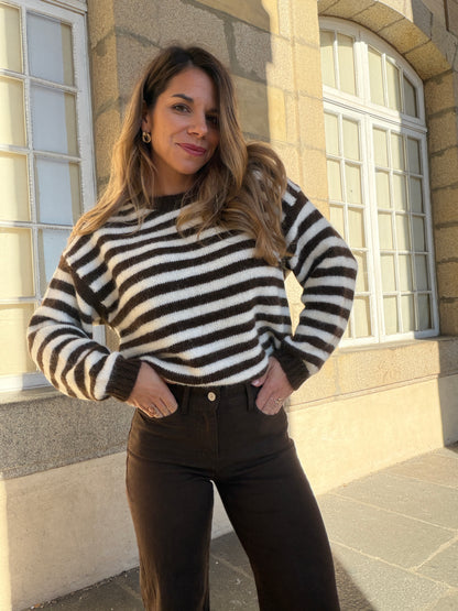 Pull à rayures Suzie marron et beige