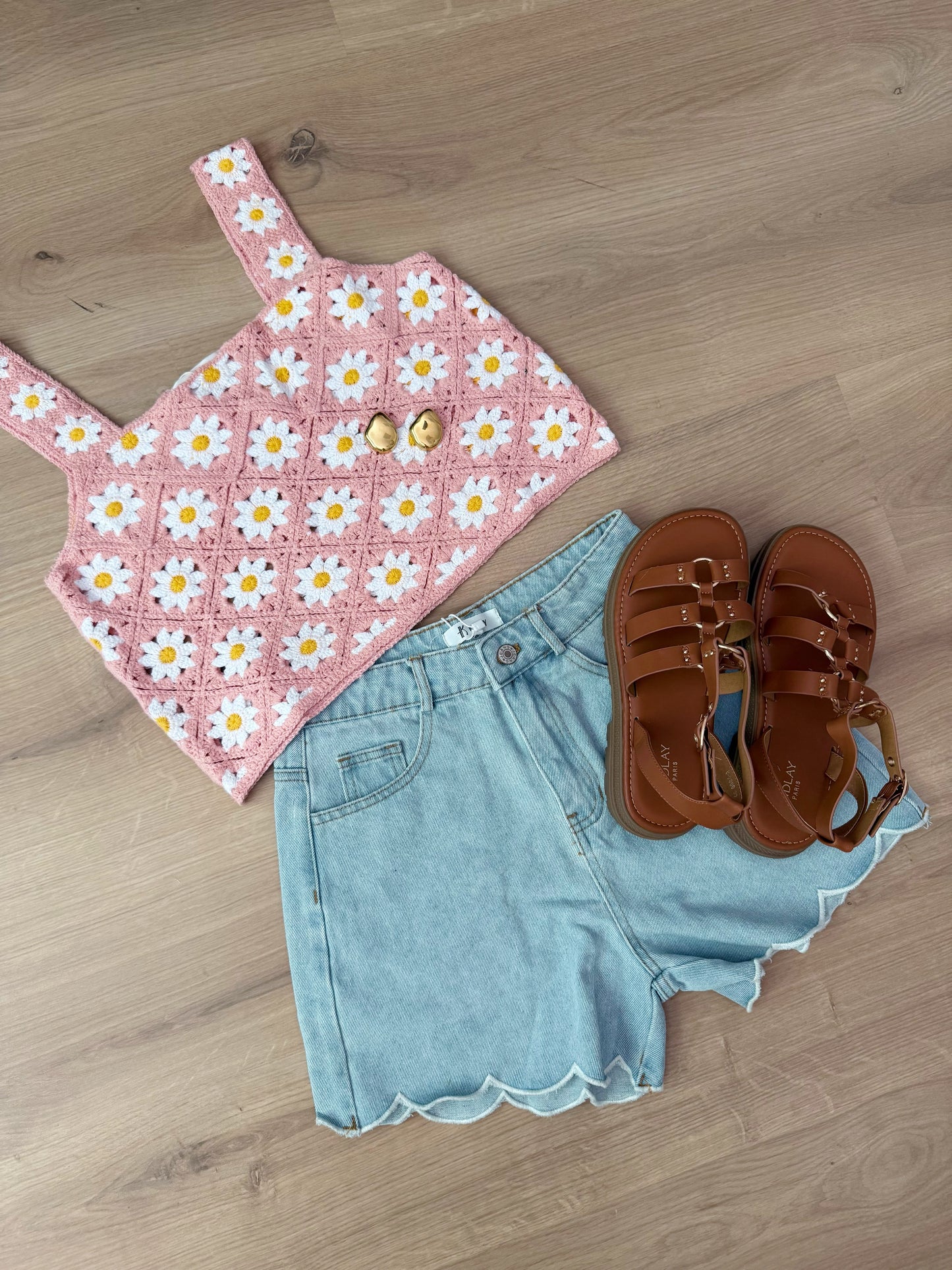 Top en crochet Marguerite rose