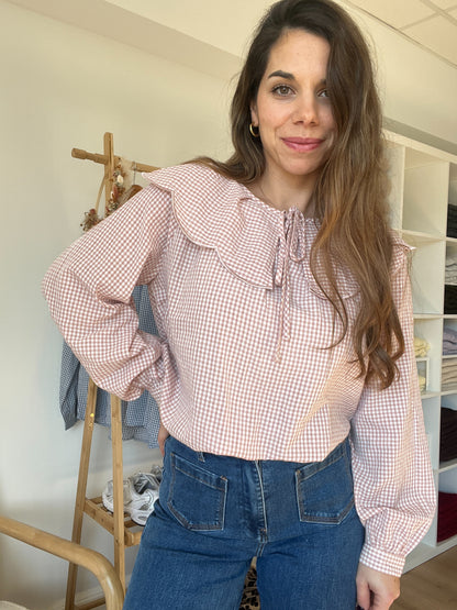 Blouse à col large Solveig VICHY rose