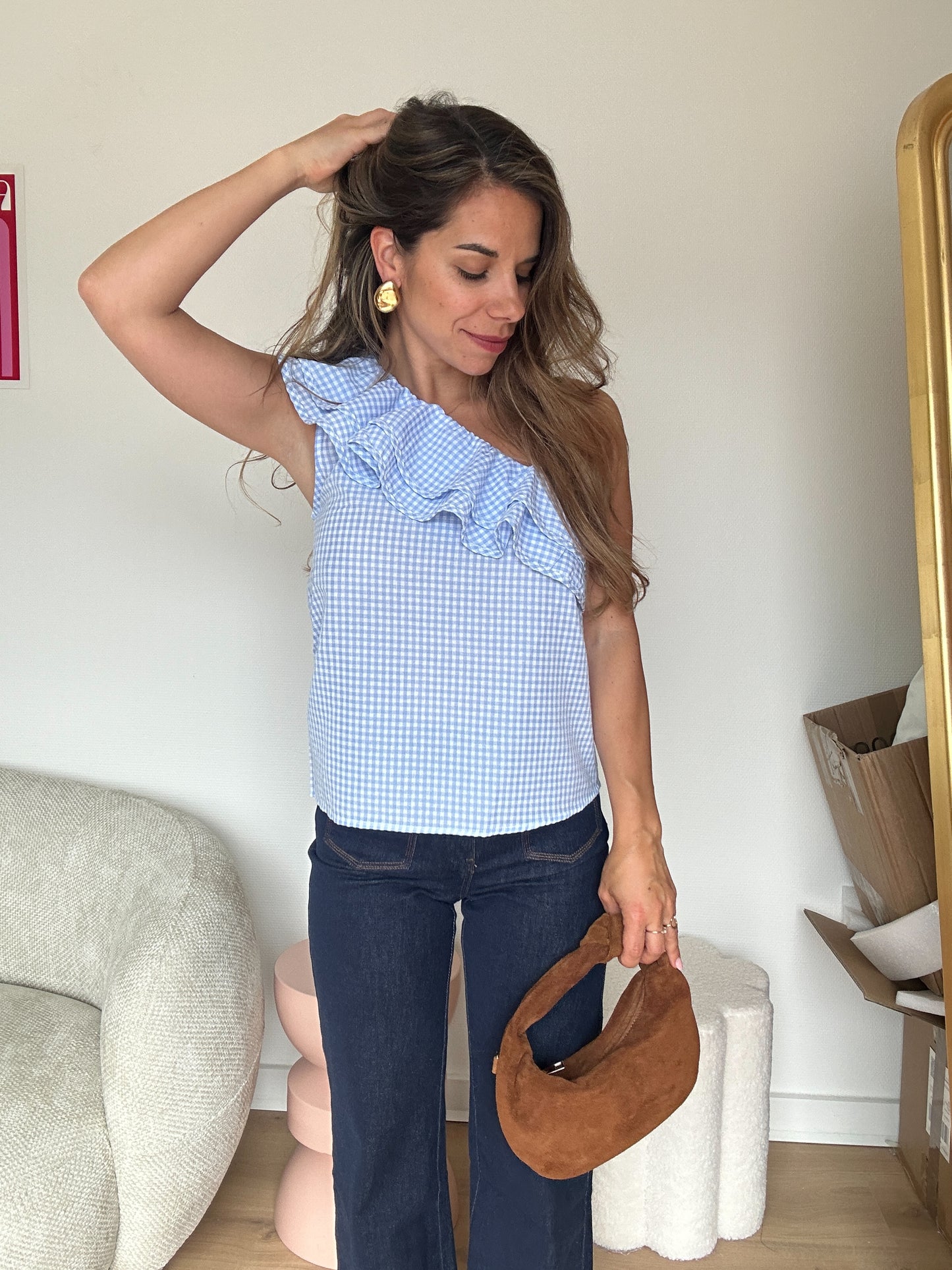 Top Ellie vichy bleu ciel