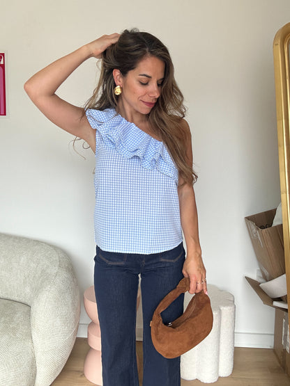 Top Ellie vichy bleu ciel