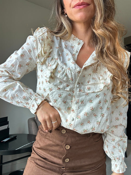 Blouse fleurie  à col large Violette