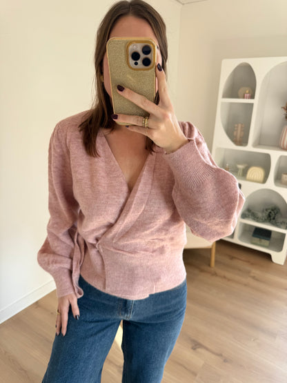 Cardigan à noeud en laine et mohair Pia rose