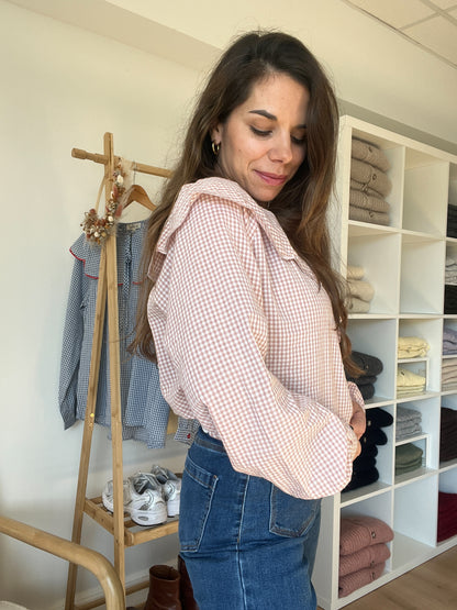 Blouse à col large Solveig VICHY rose