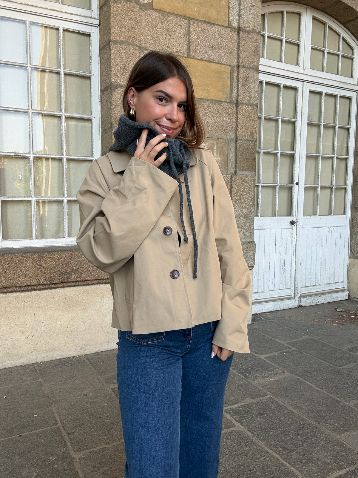 Cagoule en laine et cachemire grise