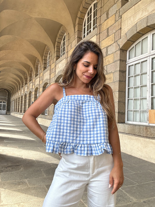 Top Callie vichy bleu ciel
