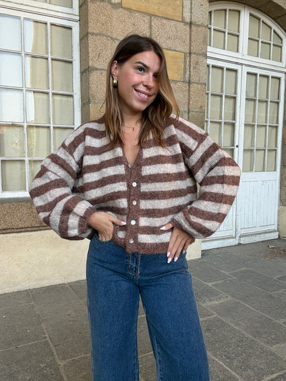 Cardigan Véra rayé camel et beige
