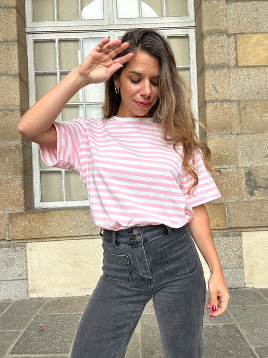 Tee-shirt rayé rose Jules
