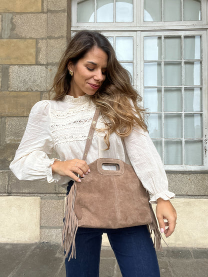 Grand sac à main en cuir Jodie taupe