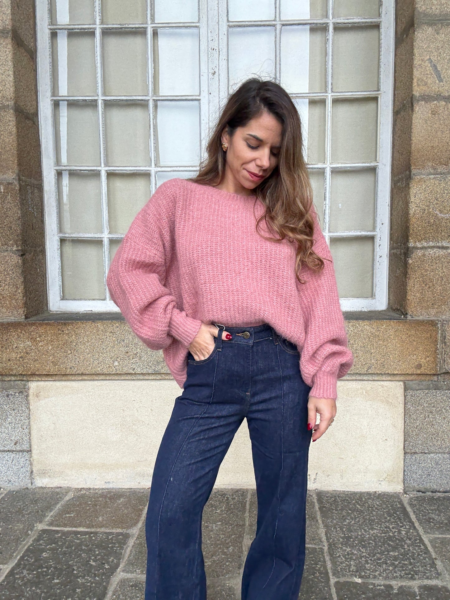 Pull en maille Jade vieux rose
