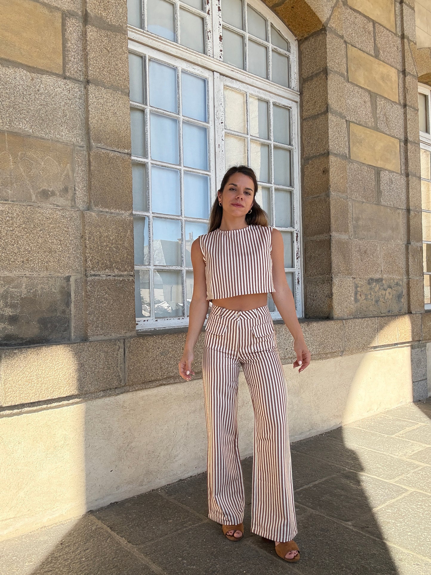 Pantalon rayé Marin camel