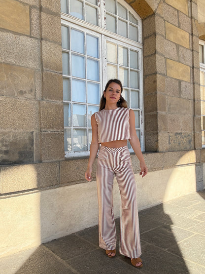 Pantalon rayé Marin camel