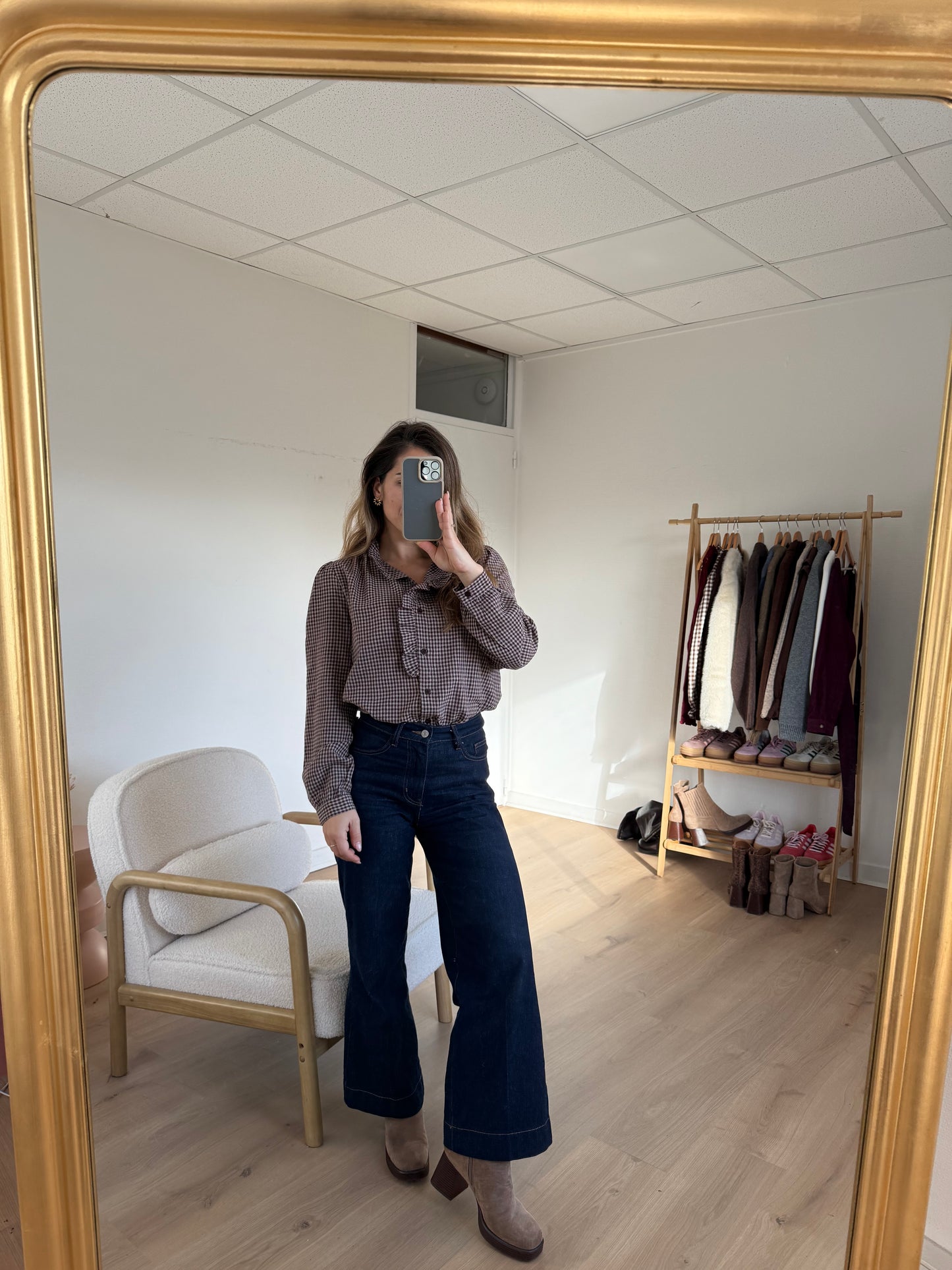 Blouse à carreaux Margaux marron