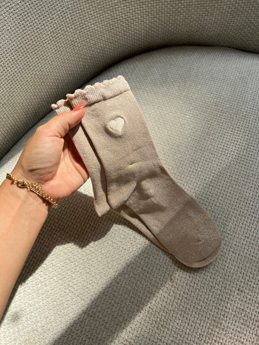 Chaussettes Coeur beige rosé