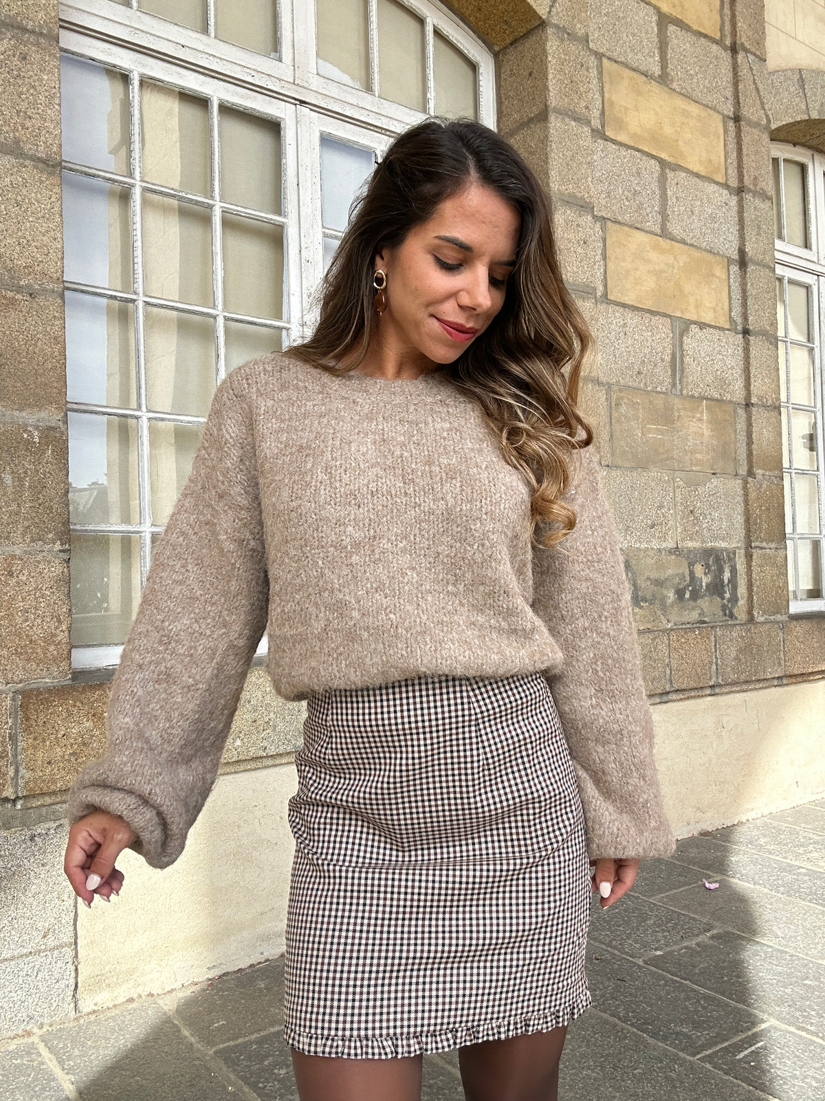 Jupe à carreaux Gisèle marron