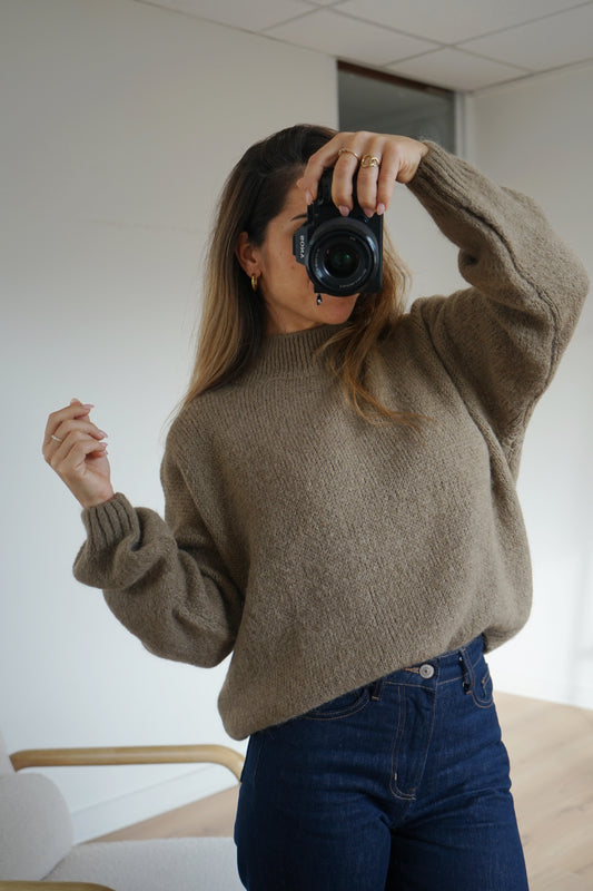 Pull en maille à col rond Hortense taupe