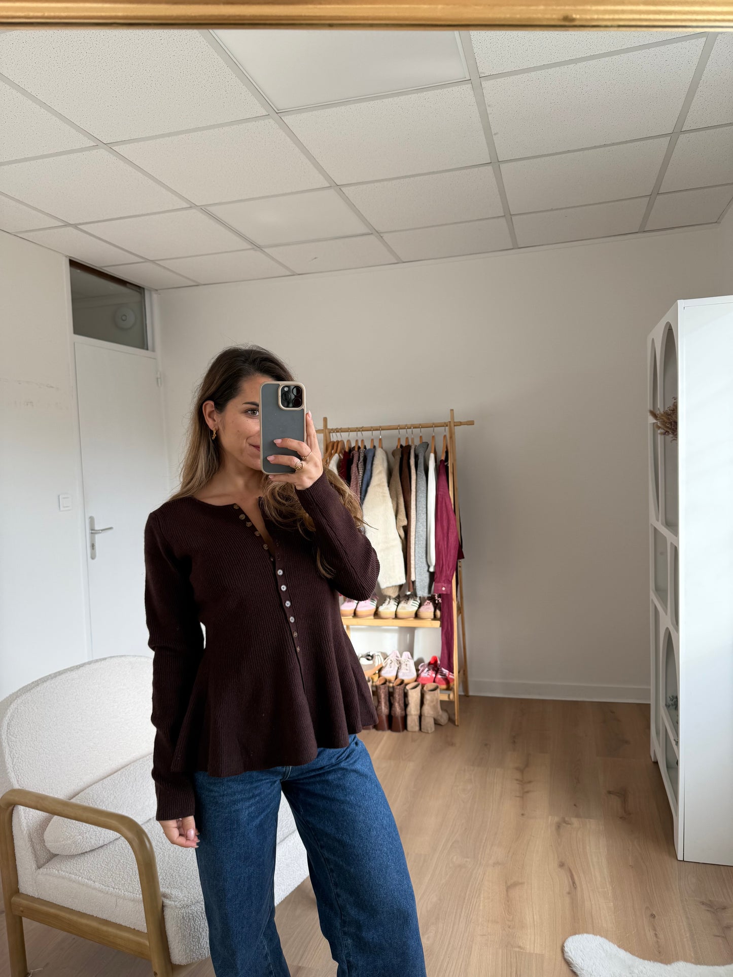 Pull fin péplum Albane chocolat