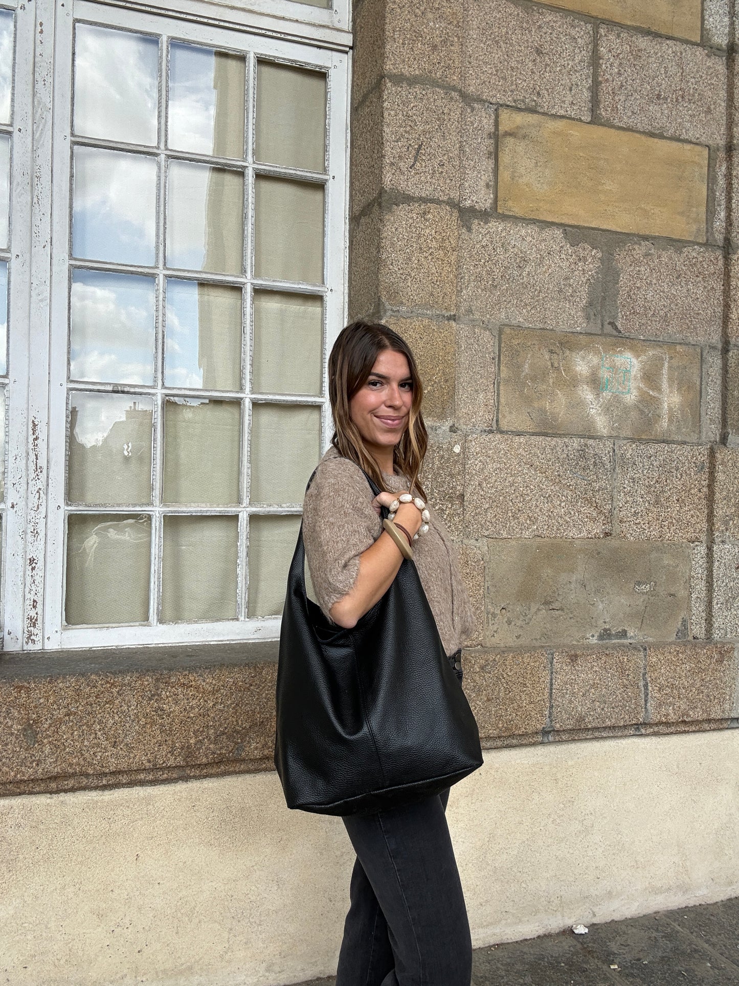 Sac à main en cuir Marine noir