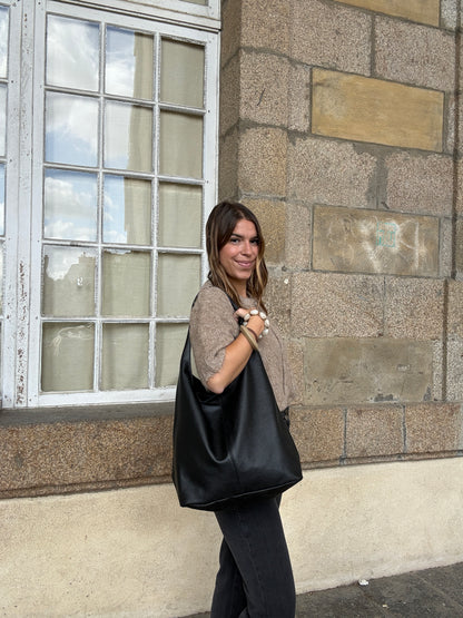 Sac à main en cuir Marine noir