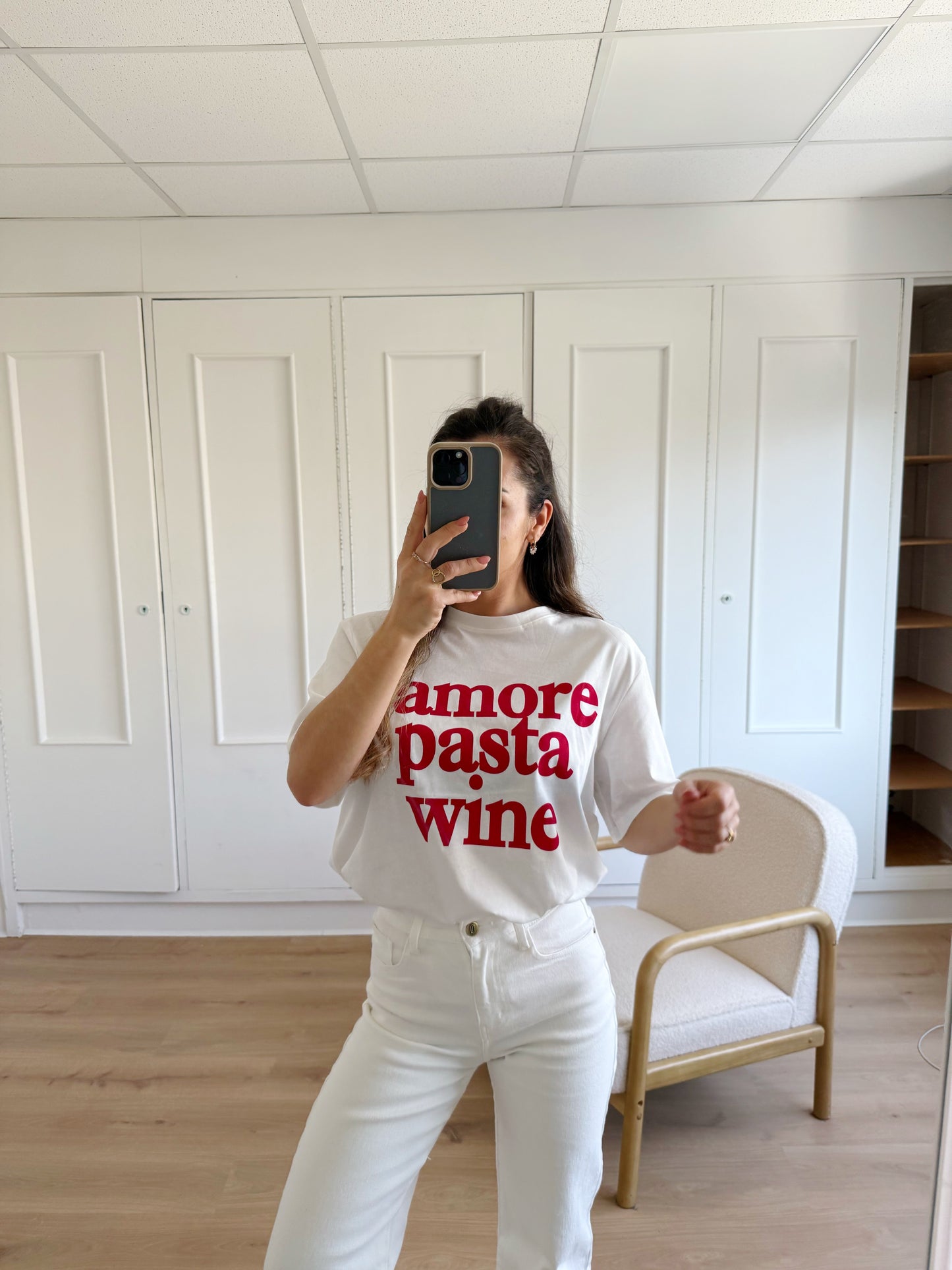 Tee shirt Amor, Pasta, wine