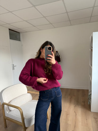 Pull en maille à col rond Hortense bordeaux