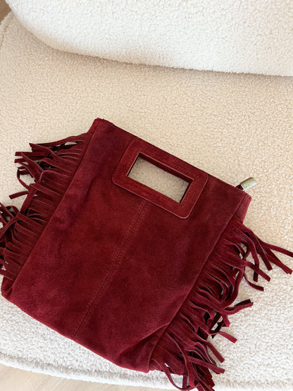 Sac à main à franges en daim Lou bordeaux