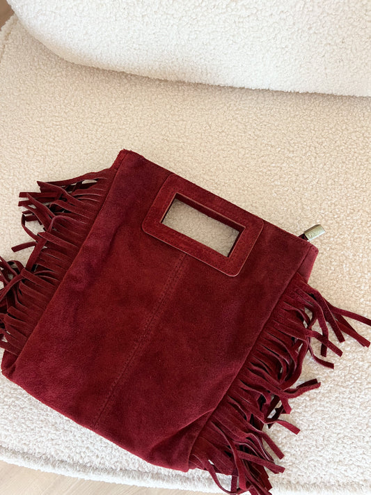 Sac à main à franges en daim Lou bordeaux