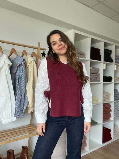 Pull sans manches à noeuds bordeaux Valentine