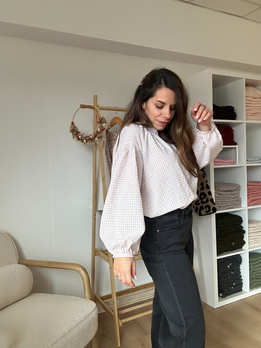 Blouse vichy beige rosée Clothilde