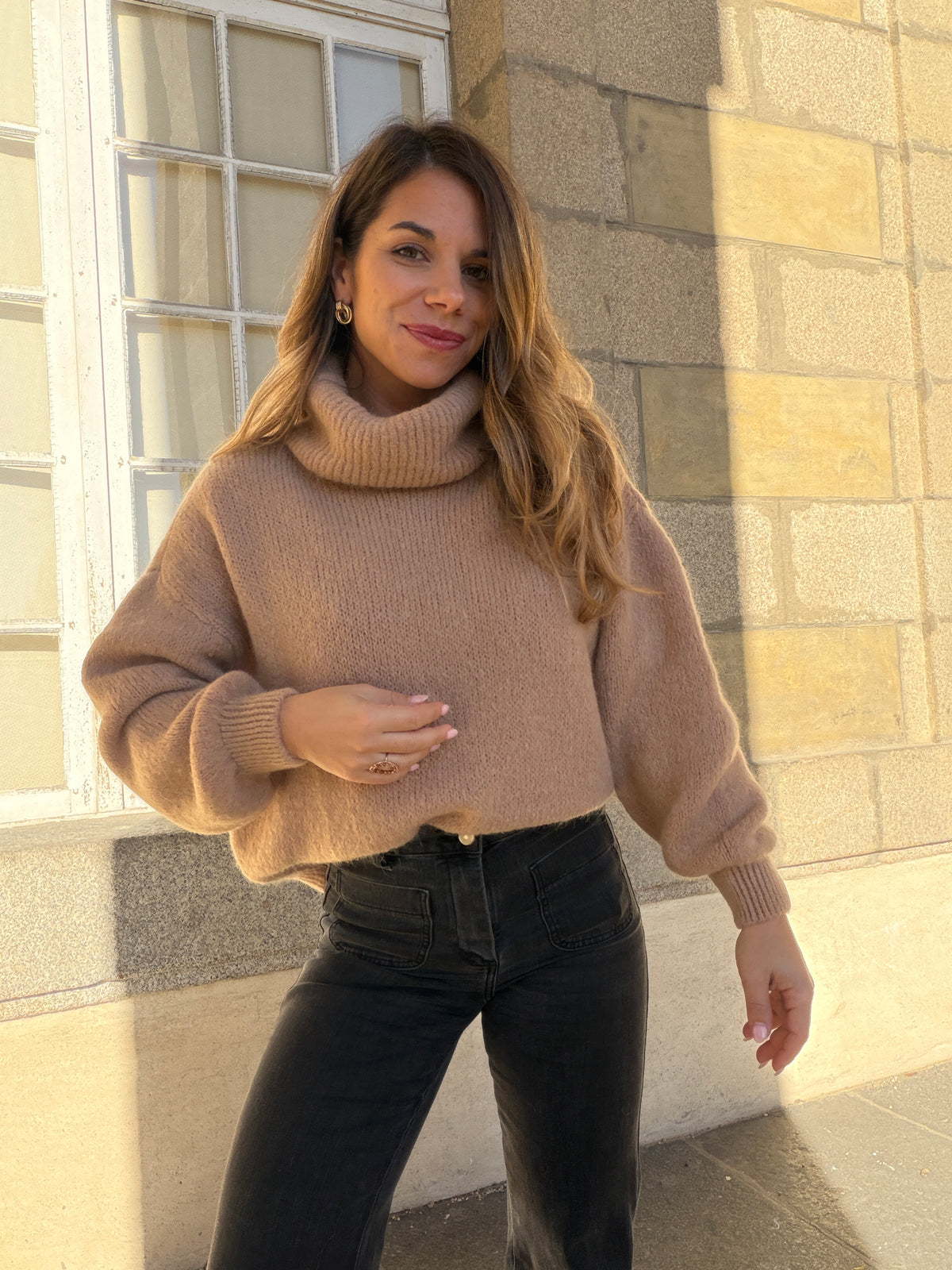 Maille col roulé en mohair et laine Faustine camel