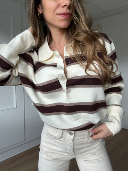 Polo à rayures Marine chocolat