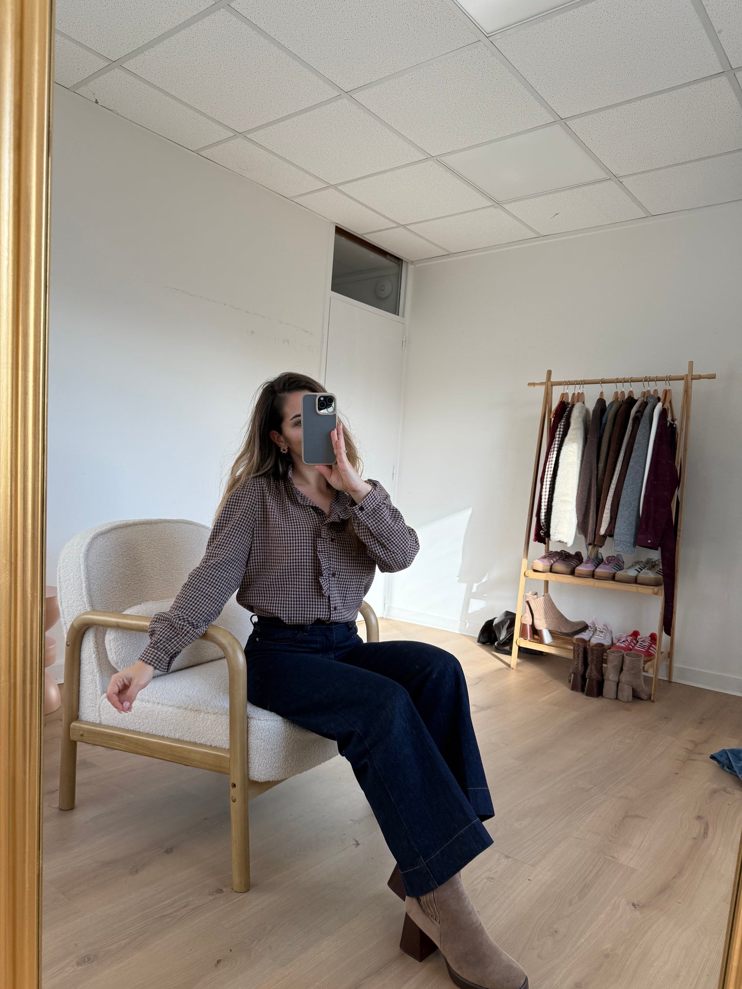 Blouse à carreaux Margaux marron