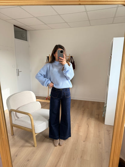 Pull en maille à col rond Hortense bleu glacier