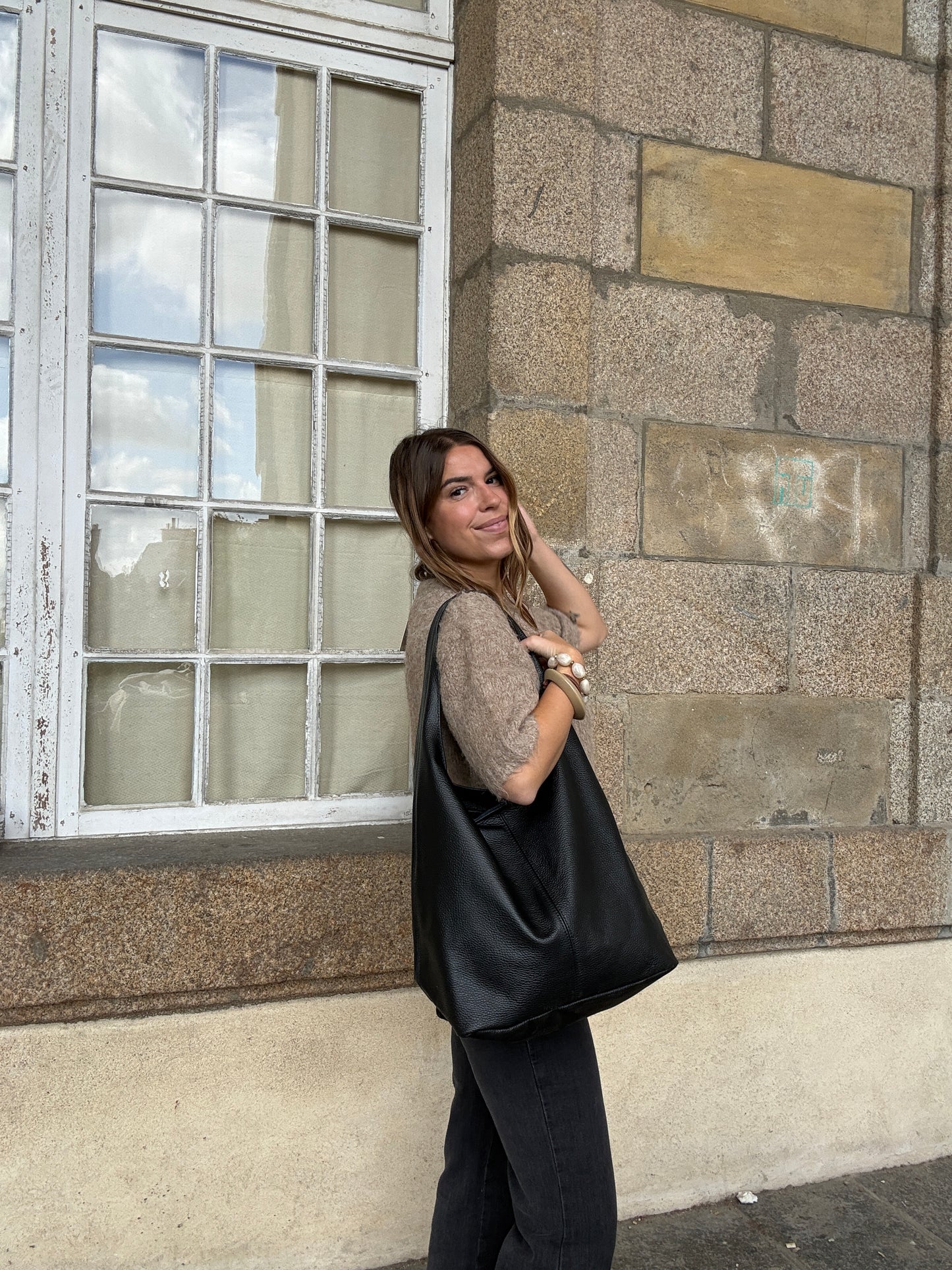 Sac à main en cuir Marine noir