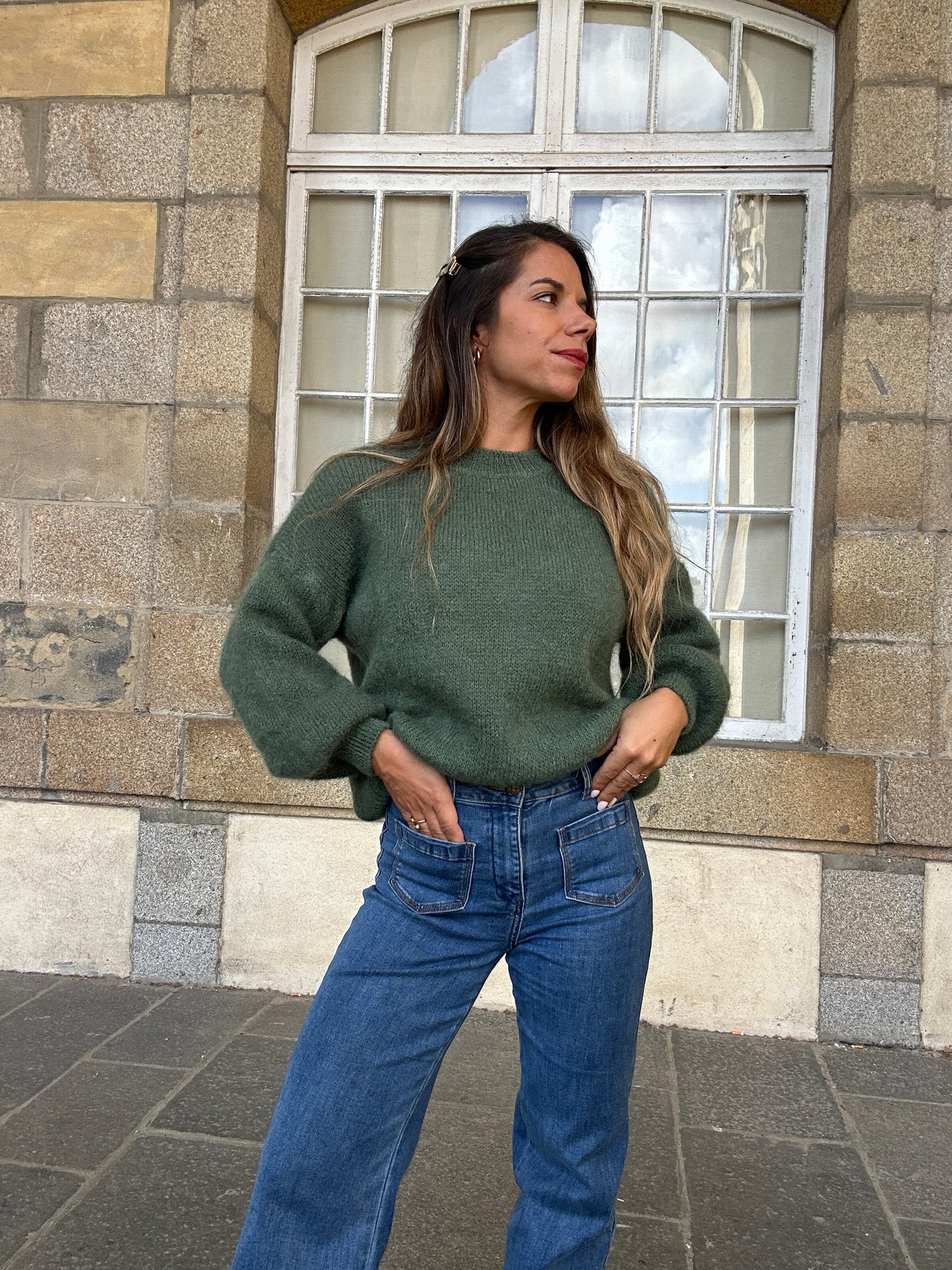 Maille en mohair et laine Gaia kaki
