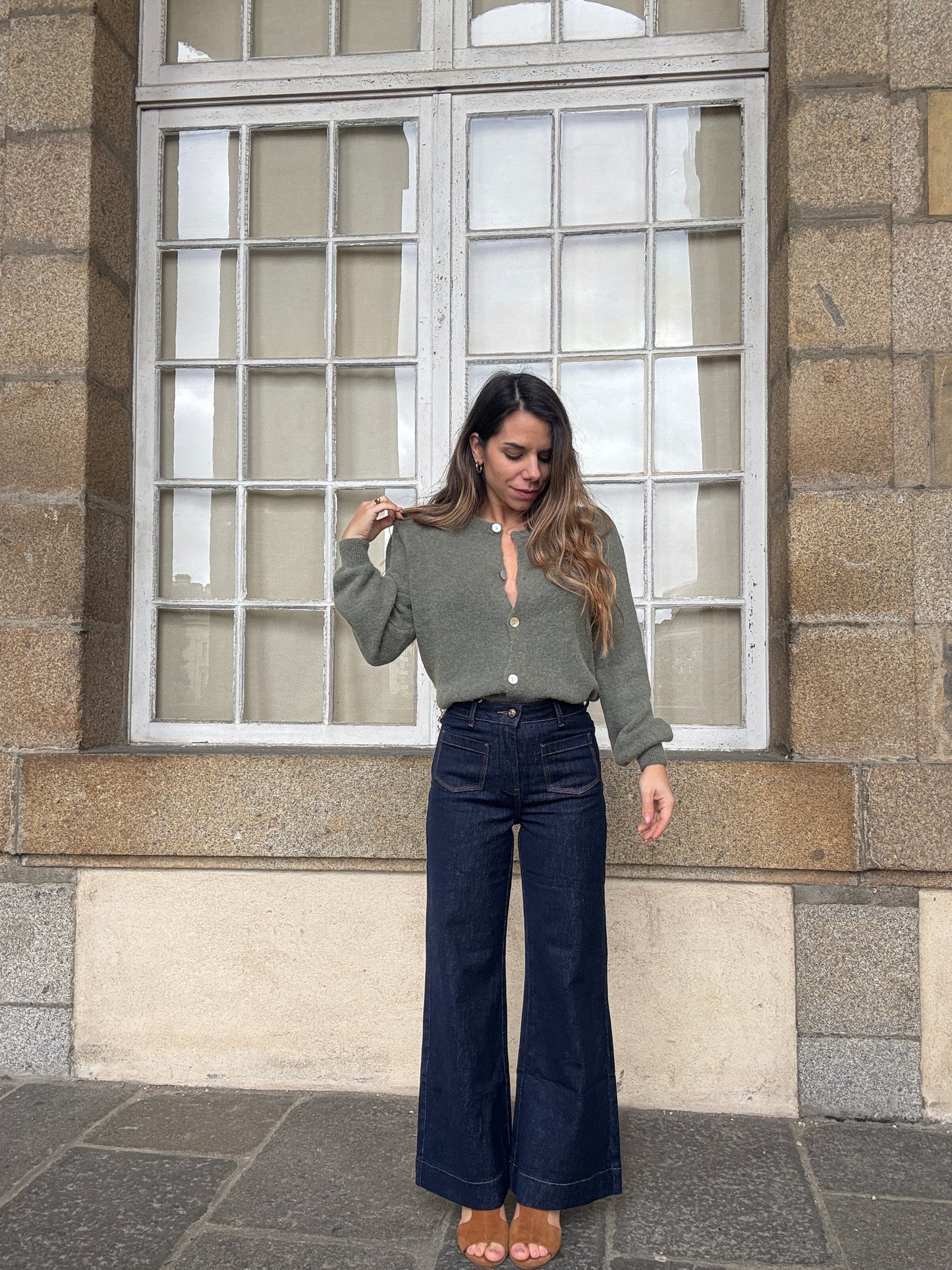 Maille en laine Léonie olive