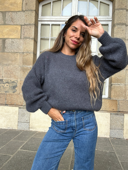 Maille en mohair et laine Gaia gris foncé