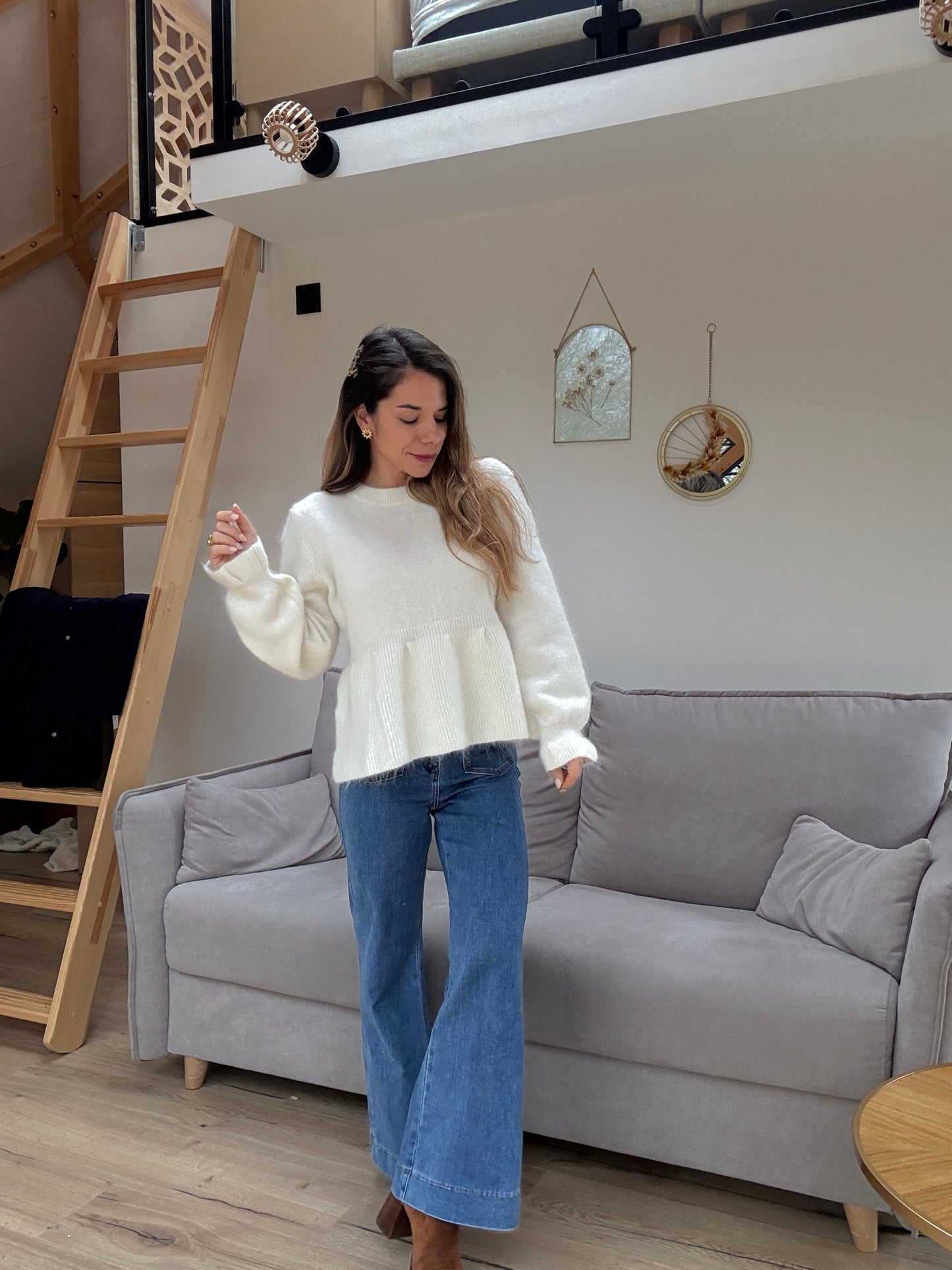 Pull peplum Elia écrue