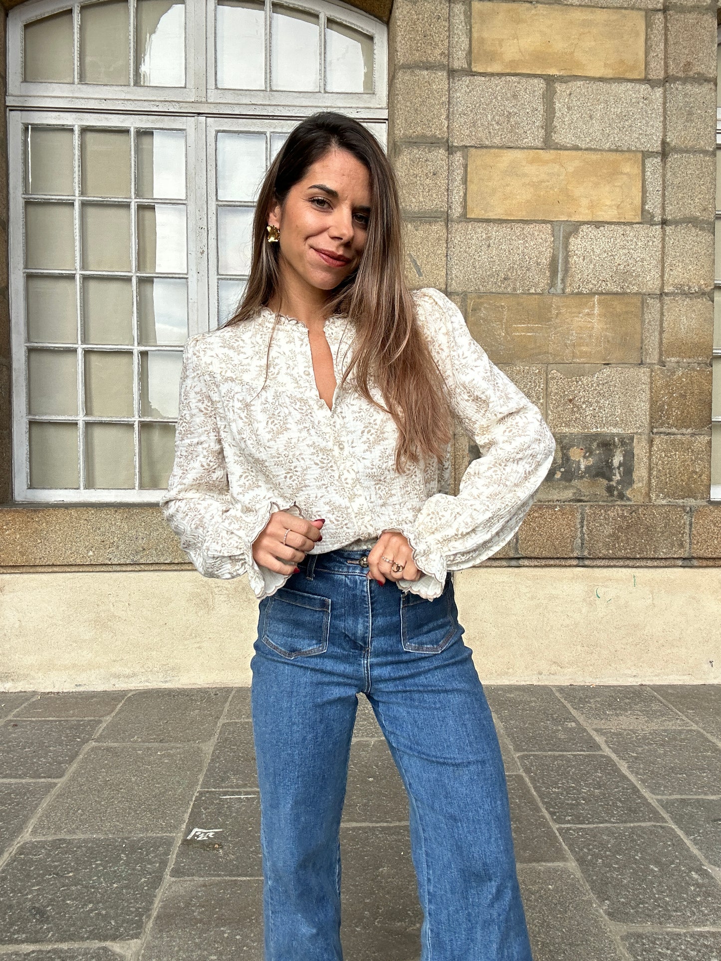 Blouse fleurie Amélia beige