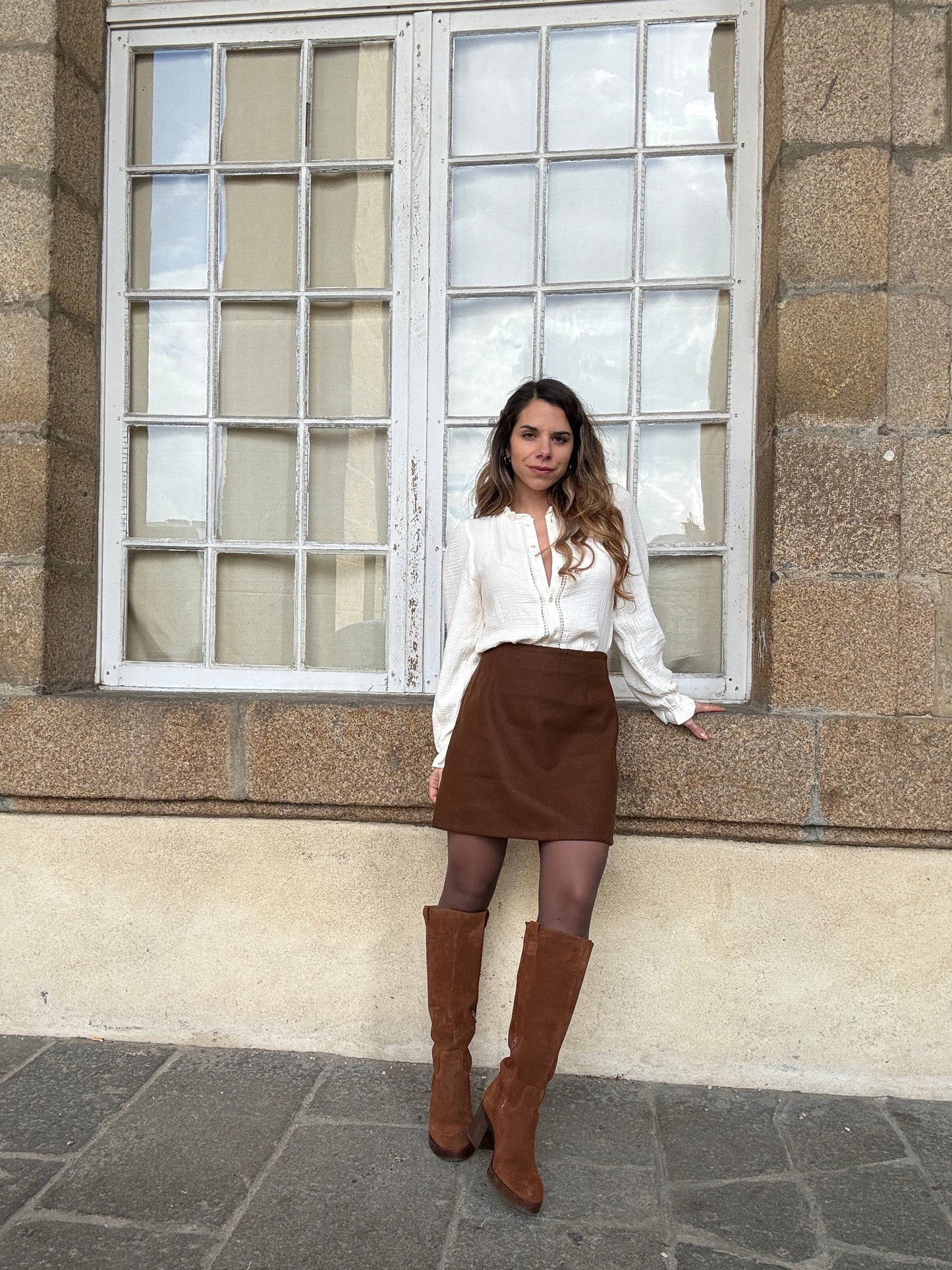 Jupe effet laine Lou chocolat