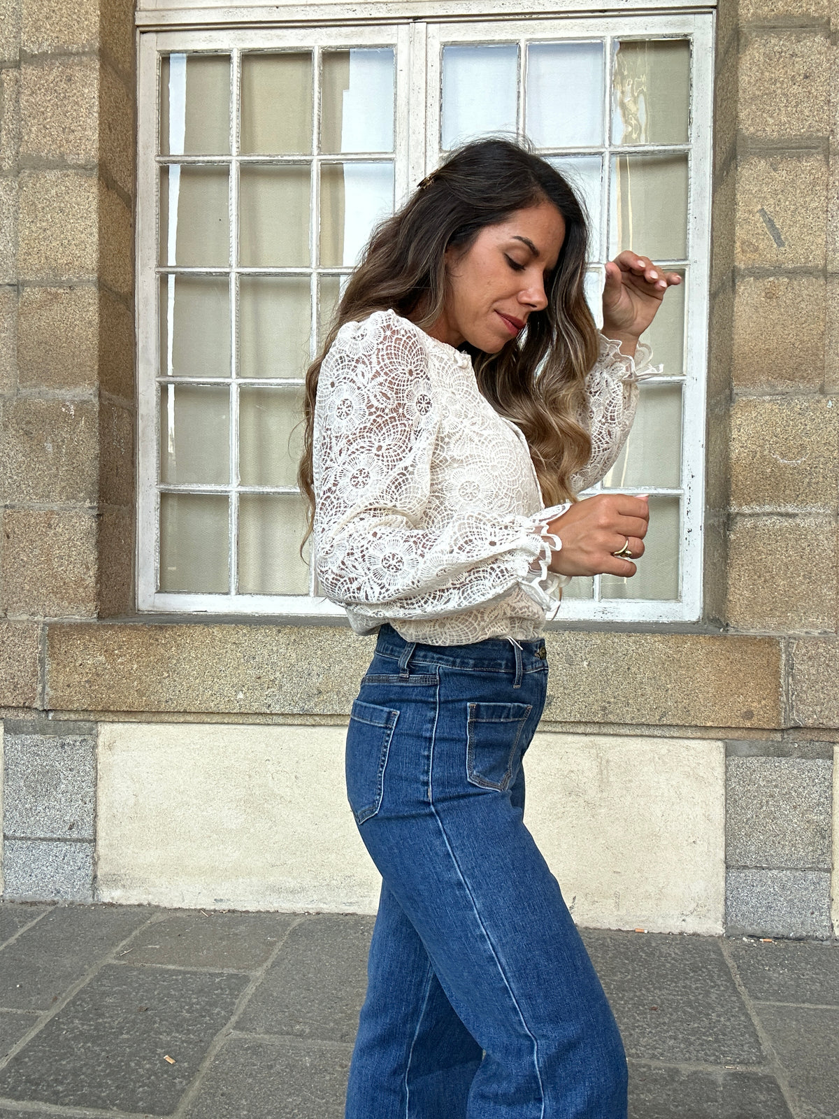 Blouse en dentelle écrue Rosa