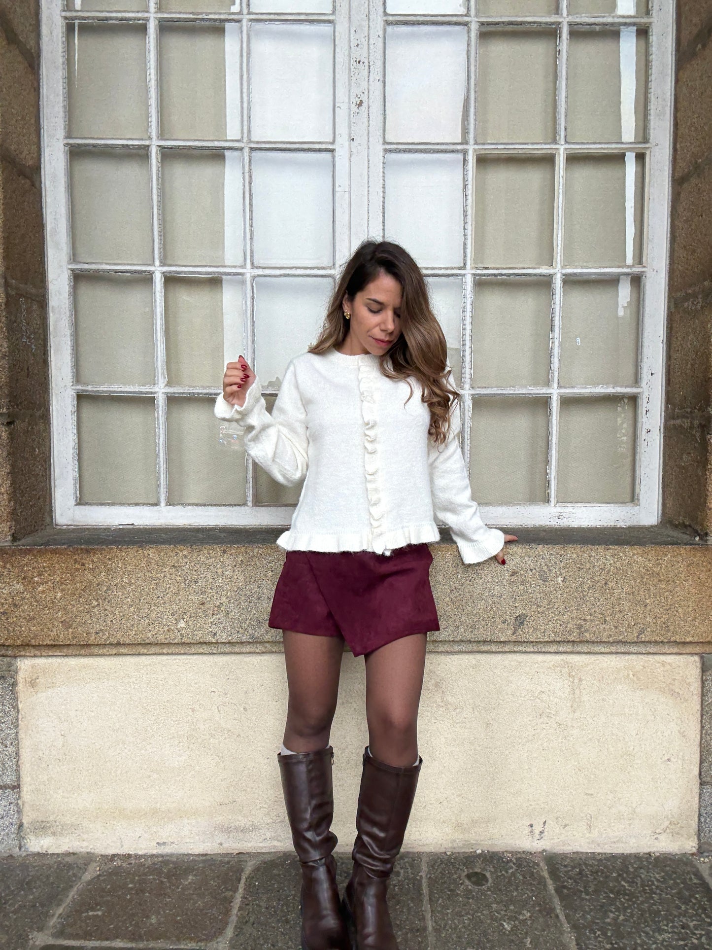 Jupe short en suédine Selena bordeaux