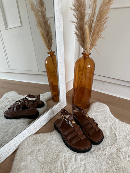 Sandales plates chocolat Amalia