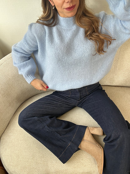 Pull en maille à col rond Hortense bleu glacier