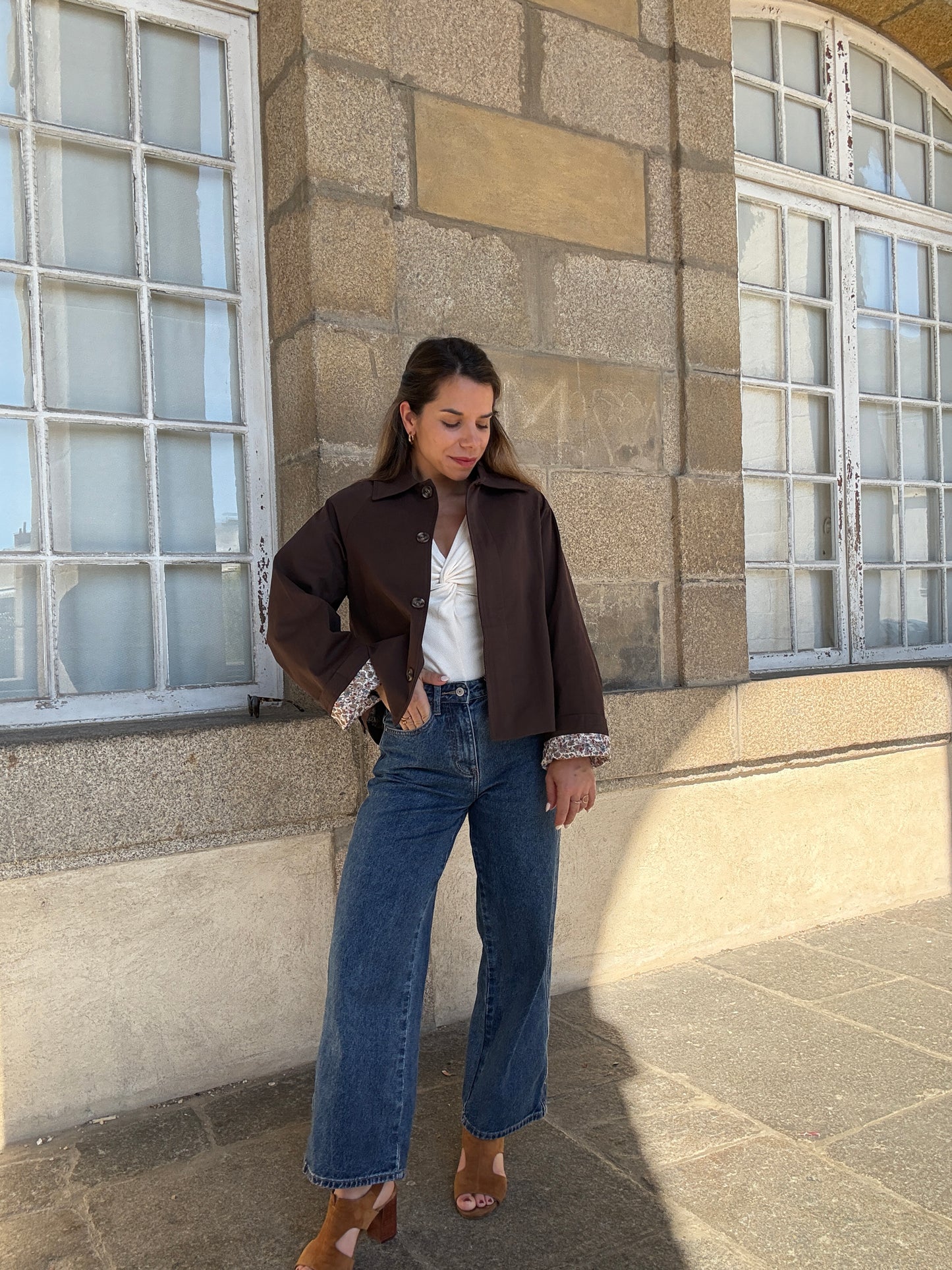 Veste trench Edith en coton Liberty marron