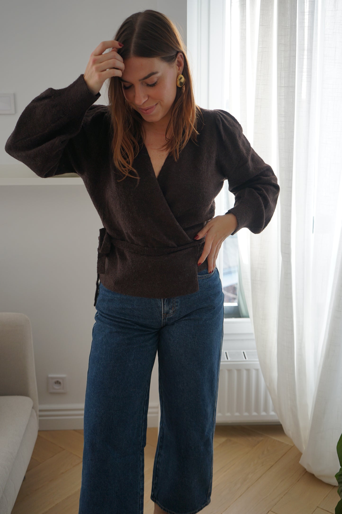 Cardigan à noeud en laine et mohair Pia chocolat